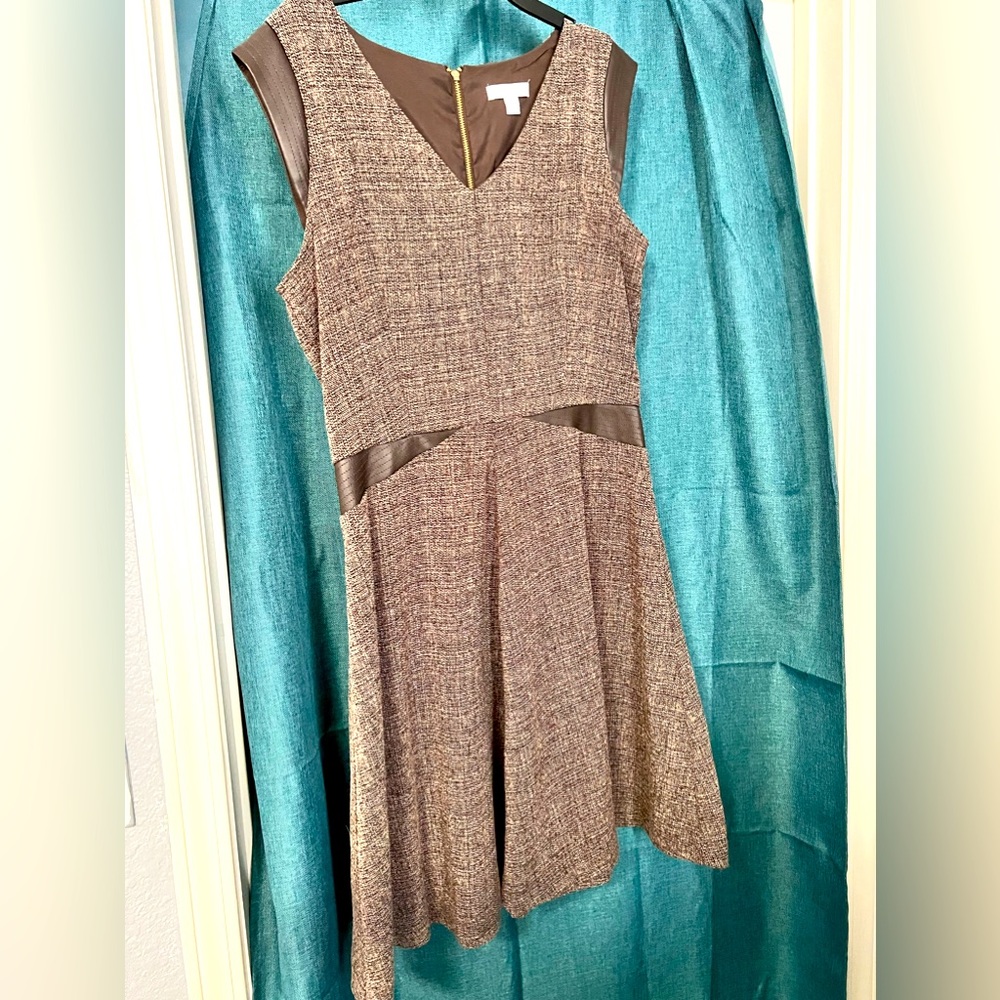 NY&COMPANY brown wool and leather dress